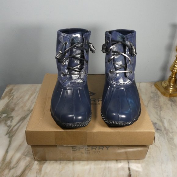 Sperry Docksider Saltwater Duck Boots Silver Metalic and Blue Camo 6 - Picture 10 of 10